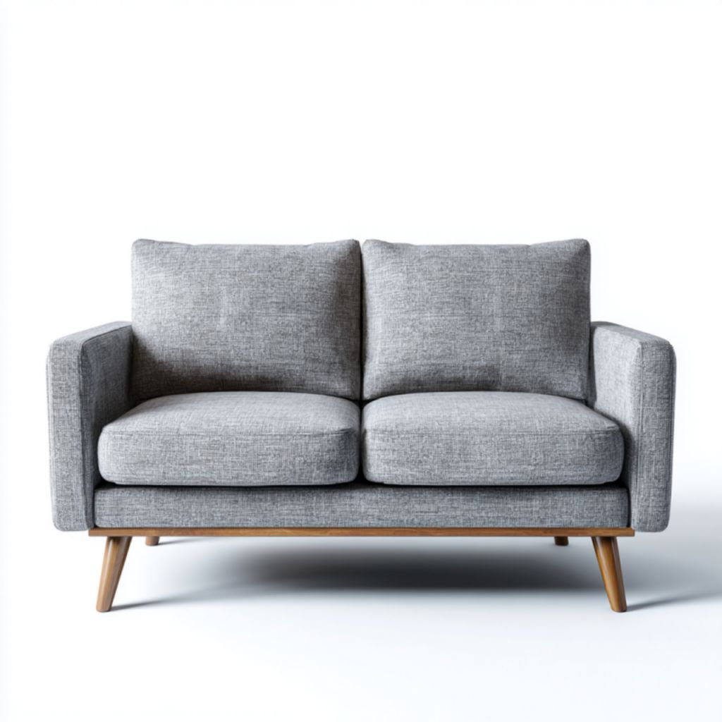 Sofá de 2 plazas gris de tela con patas de madera