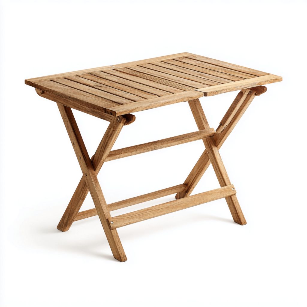 Mesa rectangular plegable de madera para exterior, diseño sencillo y funcional, ideal para jardín