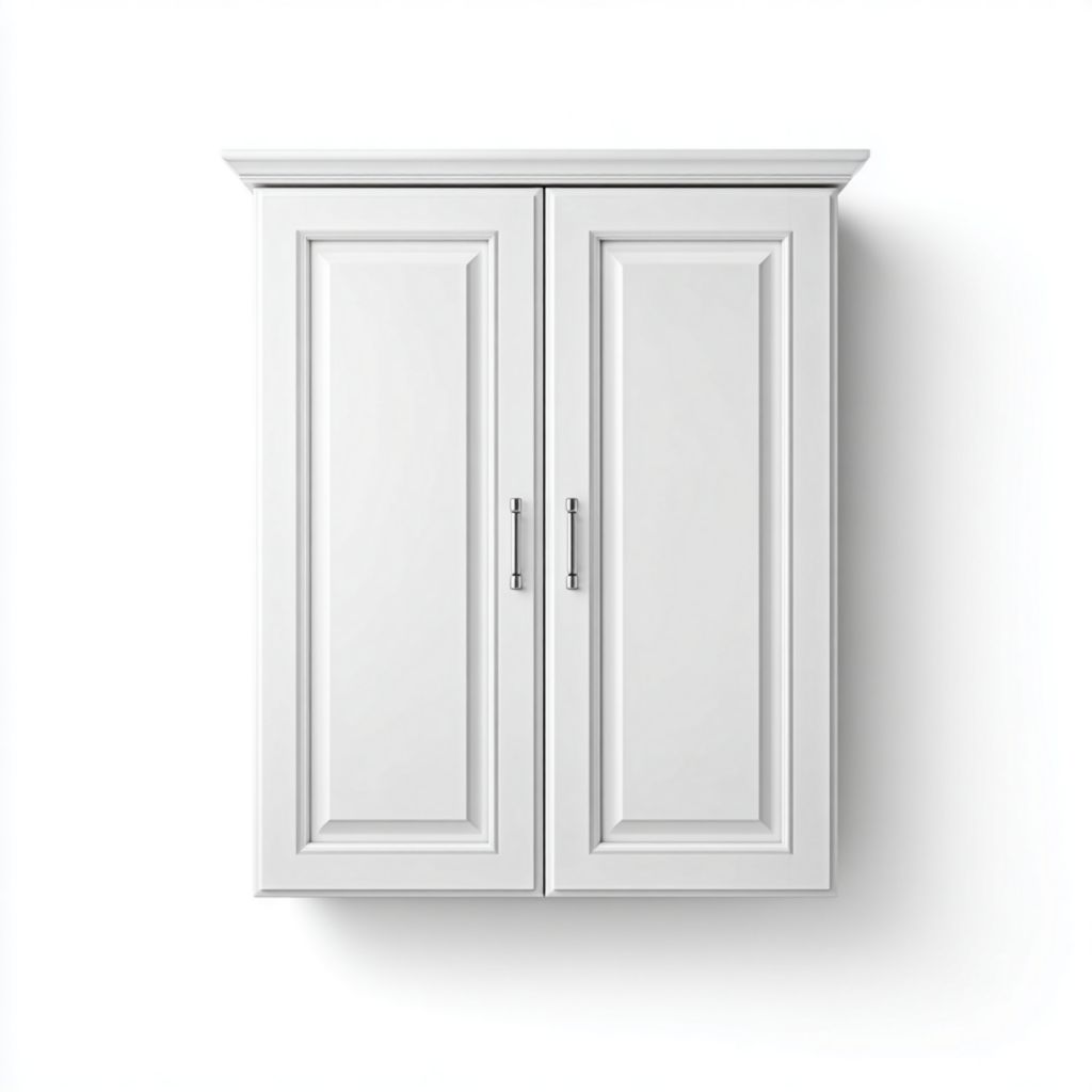 Armario de almacenamiento vertical blanco con 2 puertas y tiradores metálicos