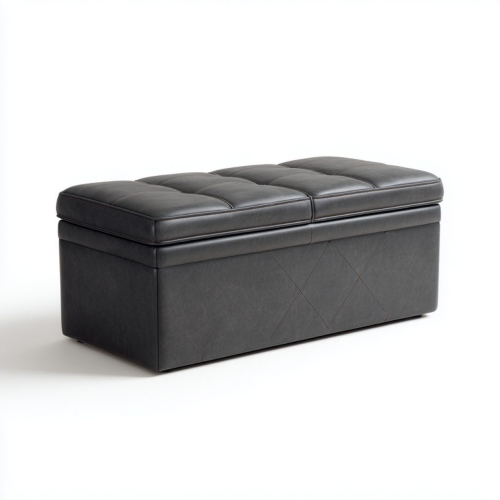 Banco de almacenamiento tapizado en piel sintética negra con asiento acolchado