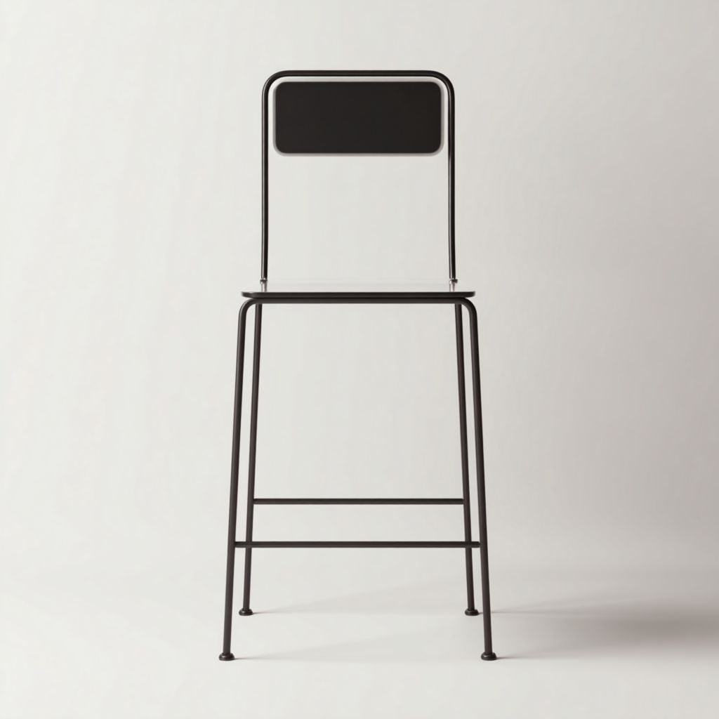 Taburete alto de exterior estilo industrial en metal negro con respaldo y reposapiés