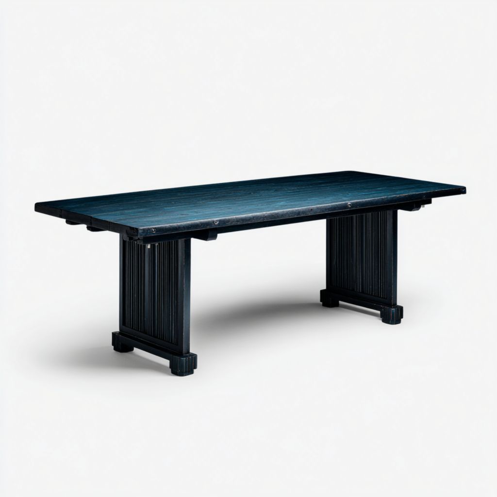 Banco de jardín doble de madera con cojines azules