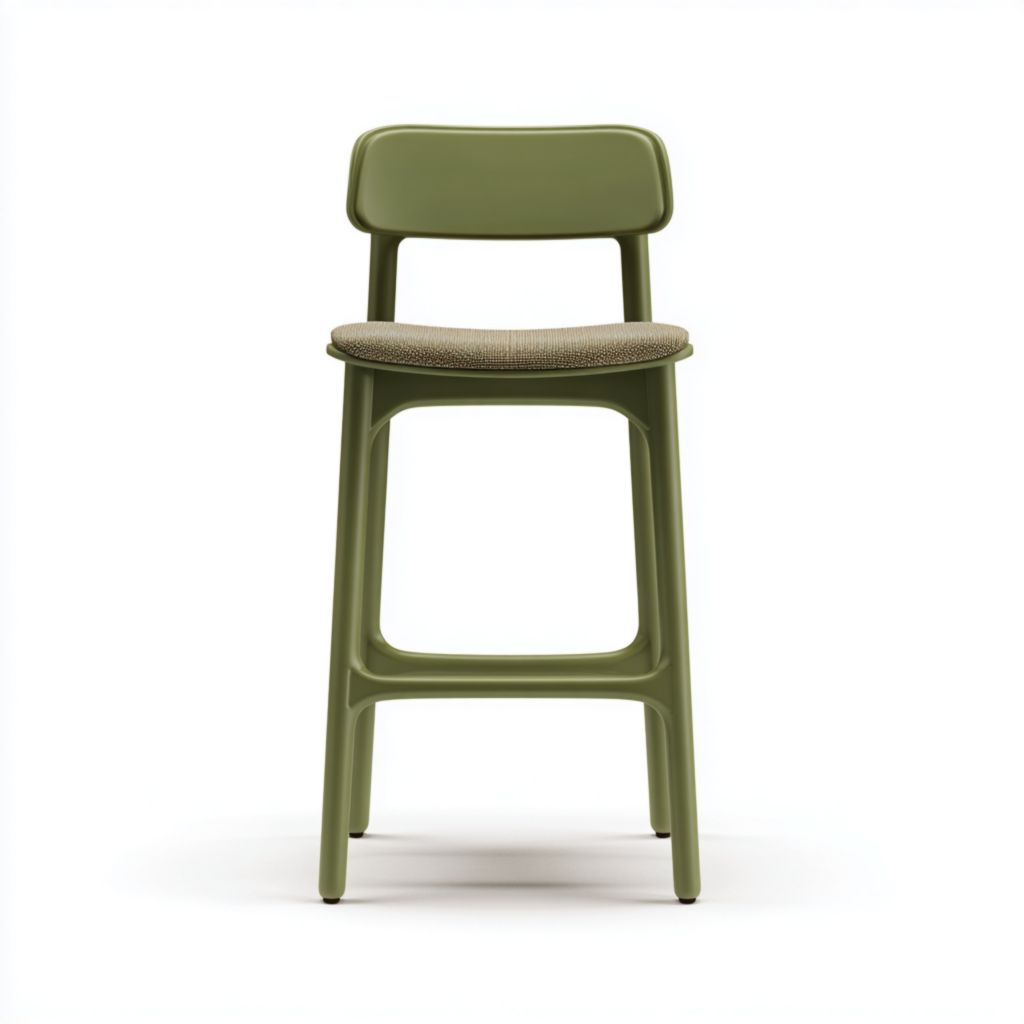 Taburete alto de exterior con estructura de plástico color verde y cojín cómodo, diseño moderno