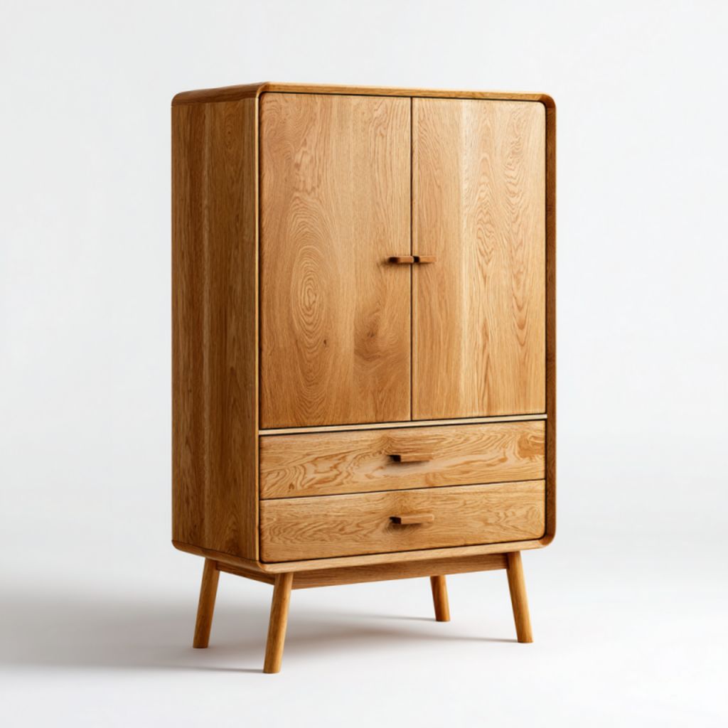 Aparador de roble claro con 2 puertas y 2 cajones, estilo nórdico