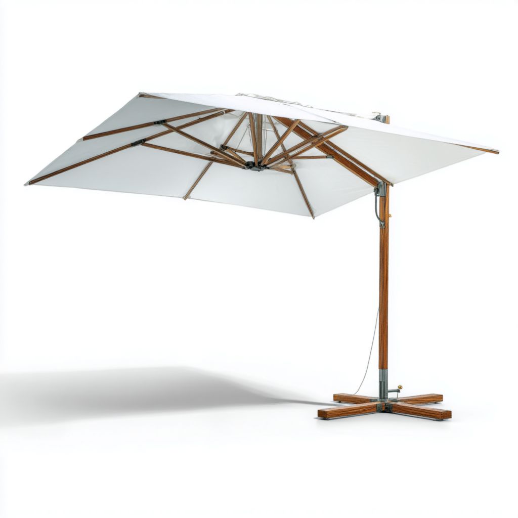 Sombrilla Cuadrada para Patio Blanca, Estructura de Madera, 2 Años de Garantía