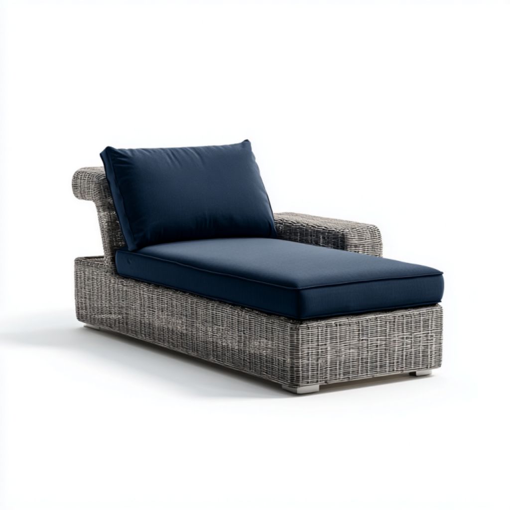 Tumbona de exterior de ratán sintético con cojines azul marino