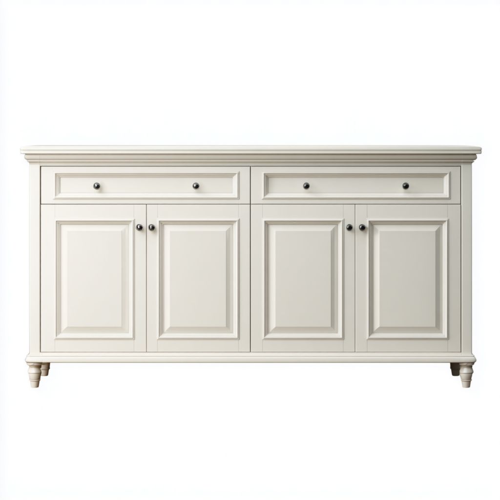 Aparador color marfil con 4 puertas y 2 cajones, tiradores metálicos