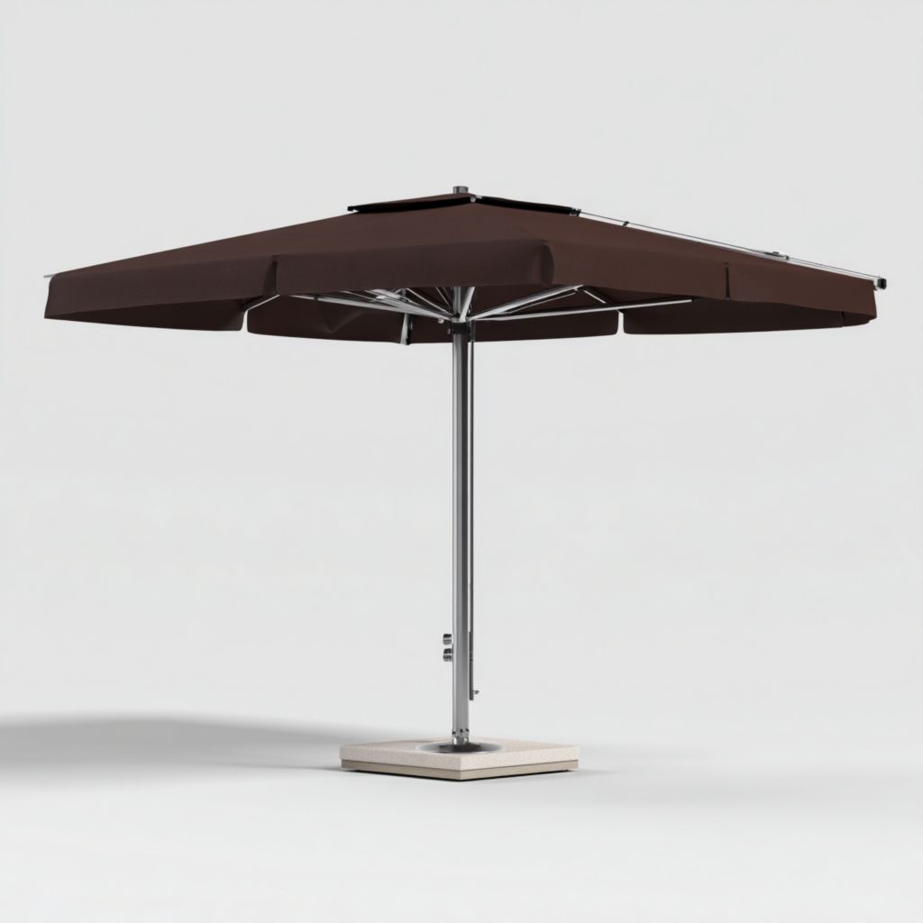 Sombrilla Cuadrada para Patio Marrón, Estructura de Aluminio, Base Plástica, 2 Años de Garantía