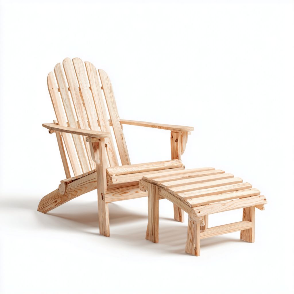 Juego de silla reclinable y reposapiés de madera, apto para exteriores