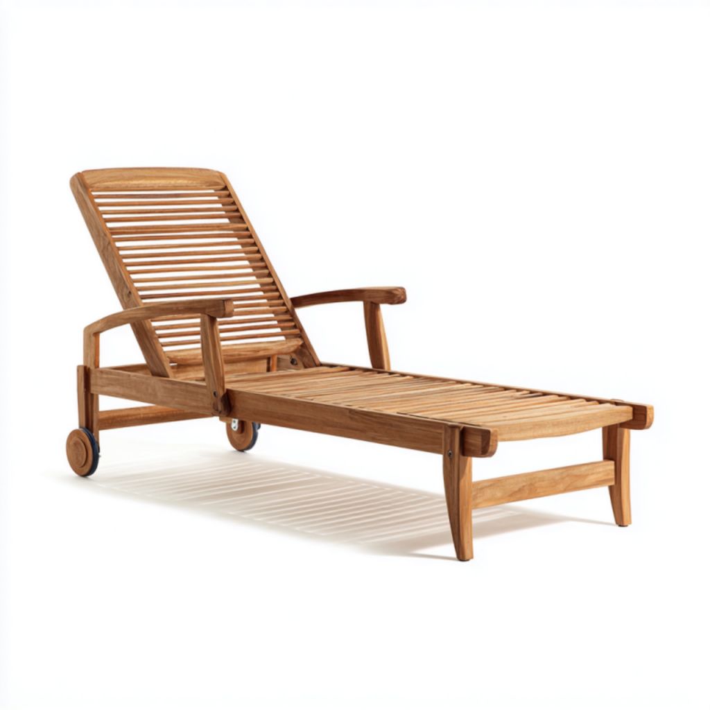 Tumbona de exterior de teca con respaldo ajustable y ruedas