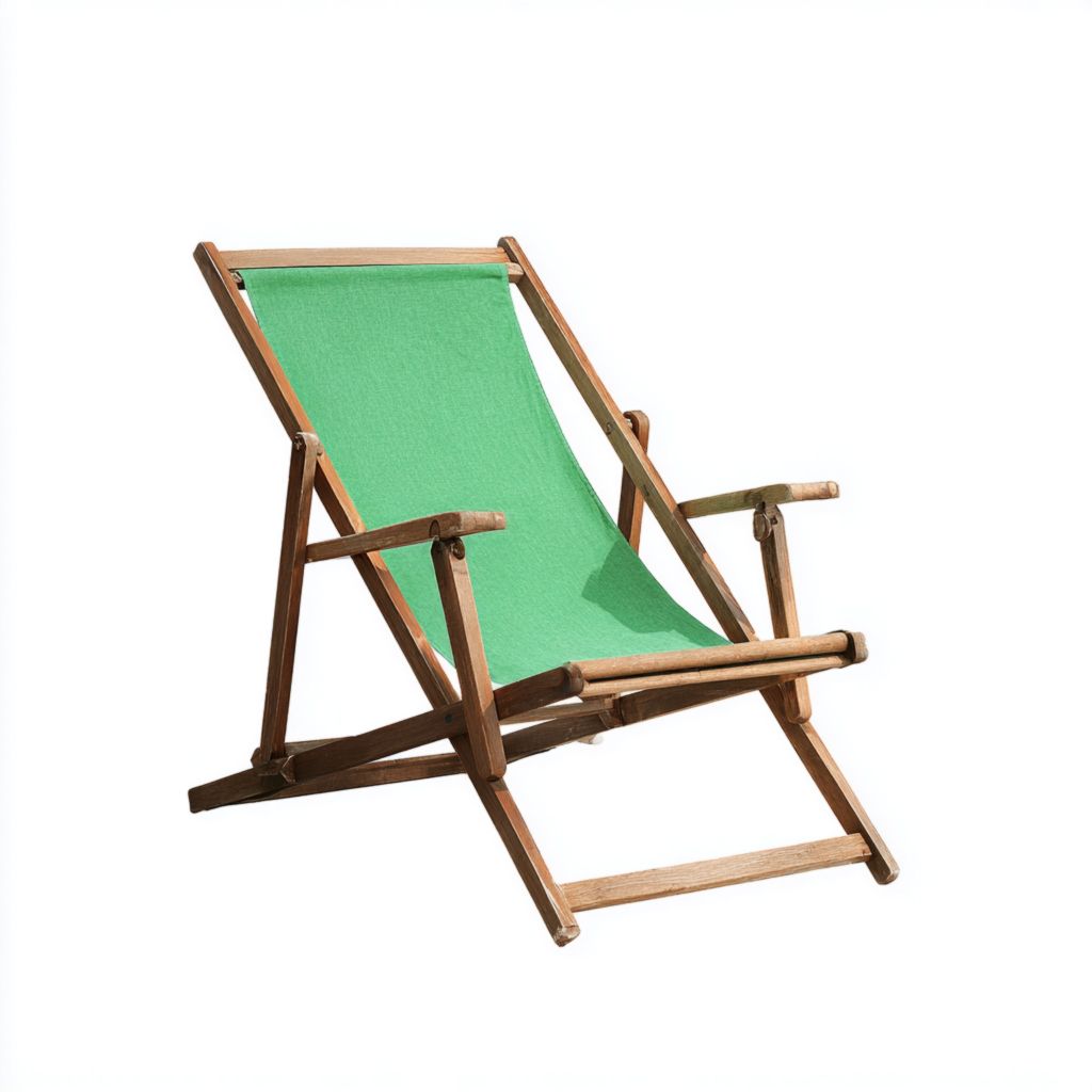Silla plegable de madera con tela verde para exteriores