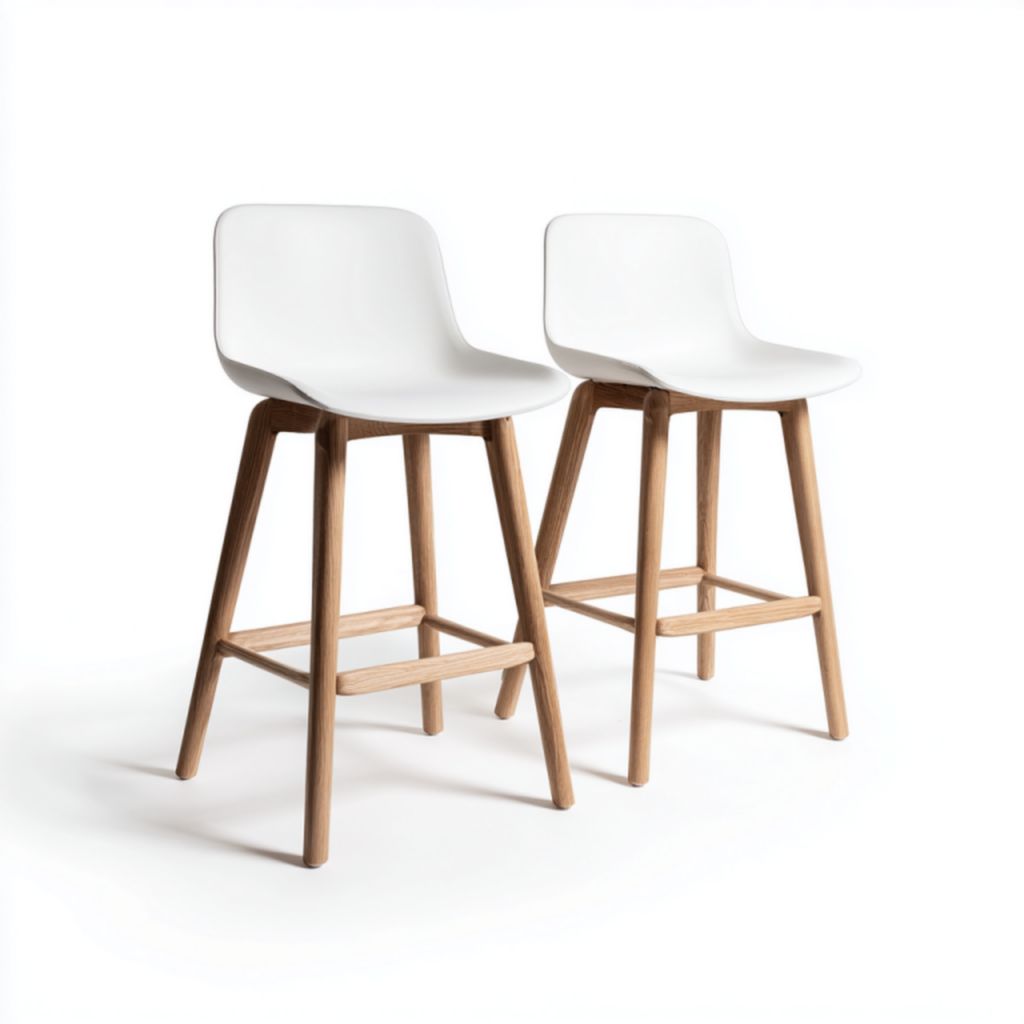 Juego de 2 taburetes nórdicos altos en blanco con patas de madera natural
