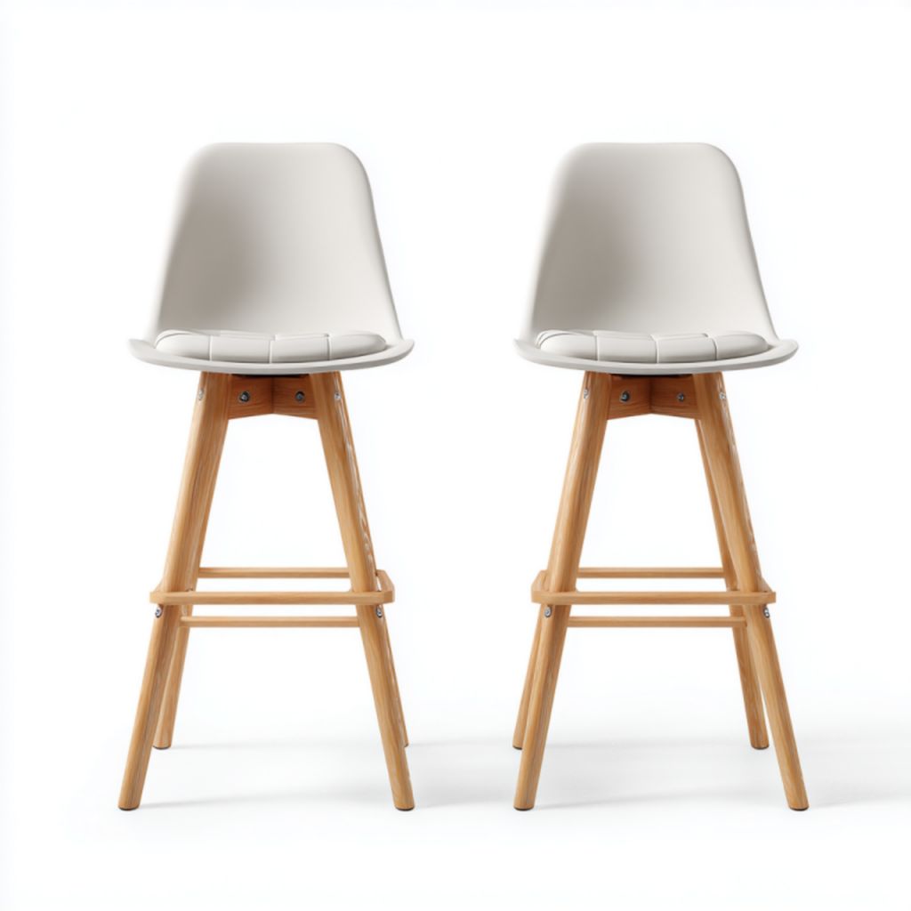 Juego de 2 taburetes nórdicos altos en gris claro con patas de madera