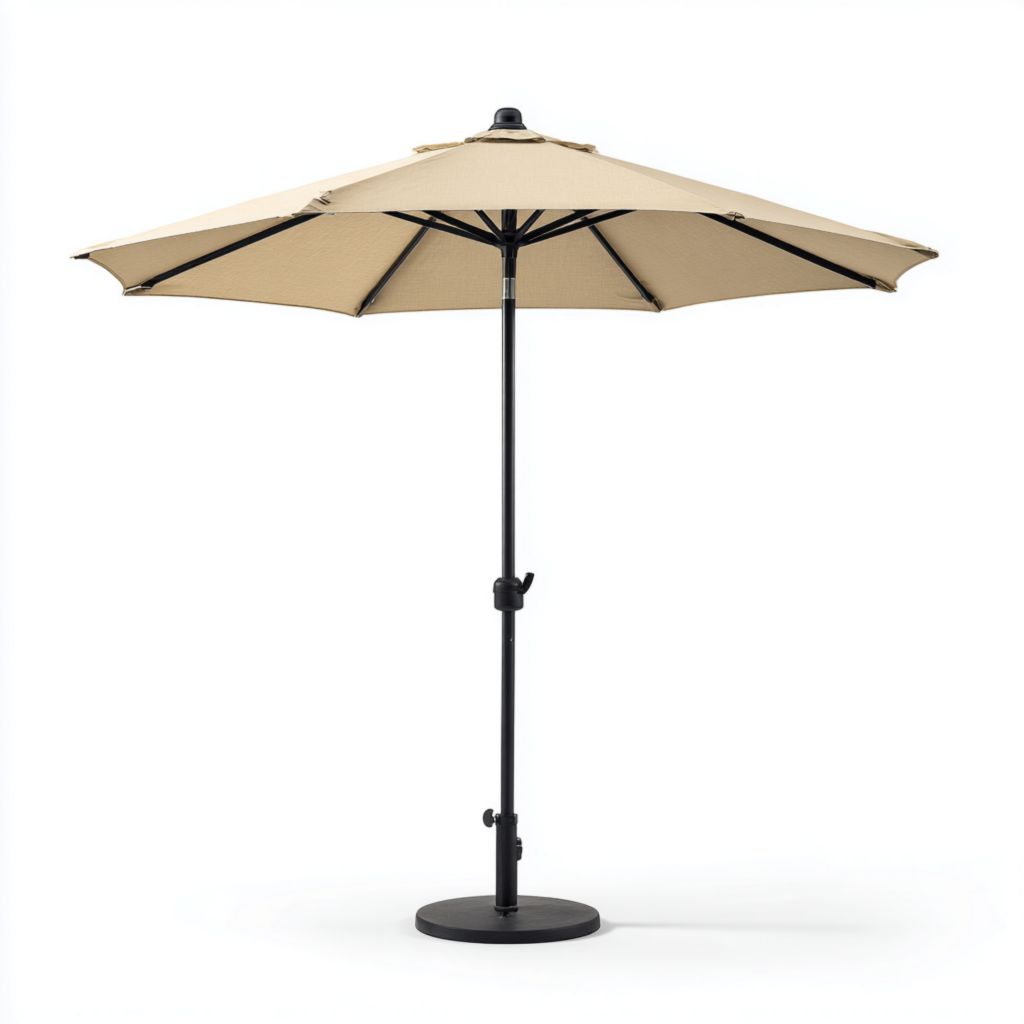 Sombrilla Plegable para Patio Beige, Estructura de Aluminio, 2 Años de Garantía