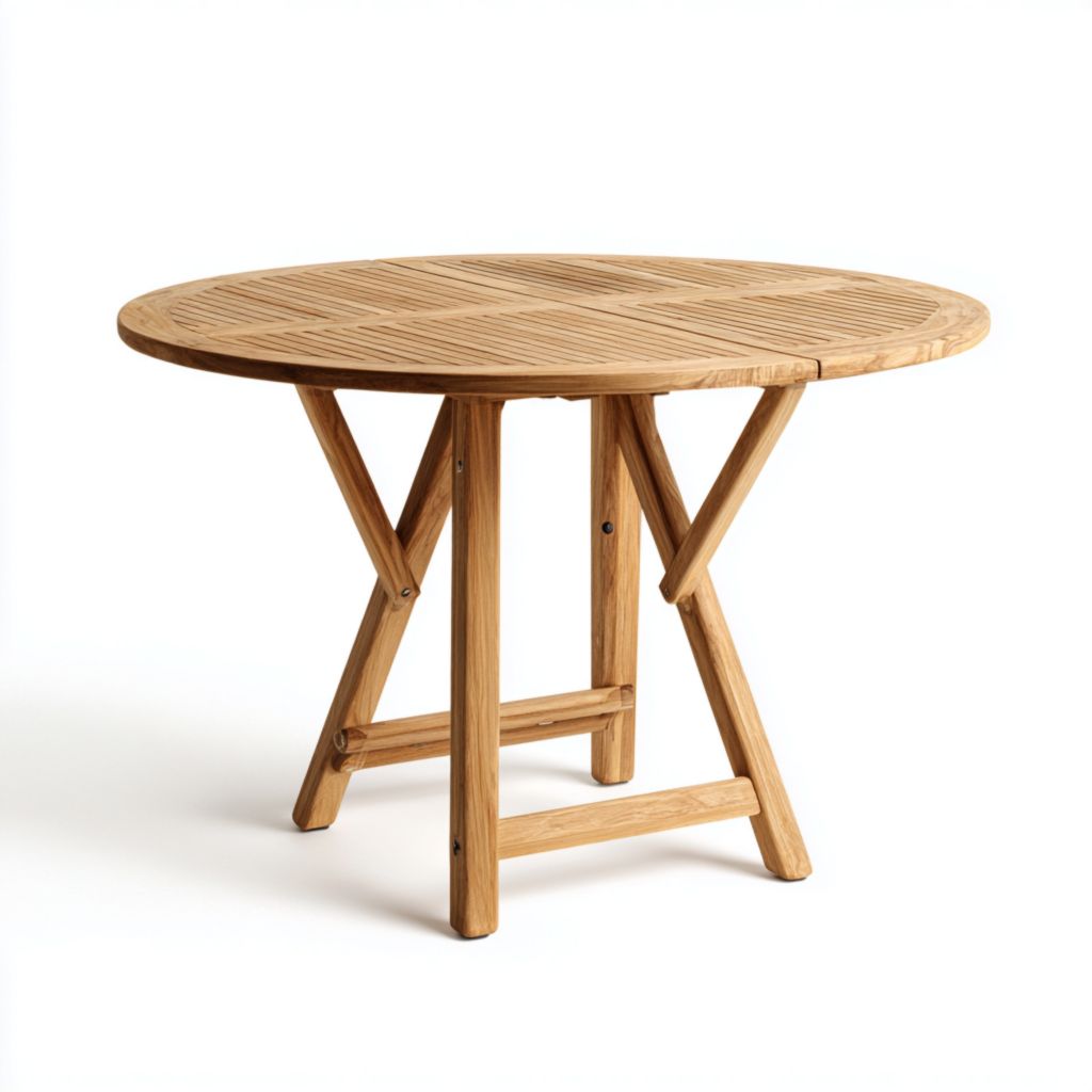Mesa redonda exterior de madera, diseño elegante y estable, ideal para reuniones familiares
