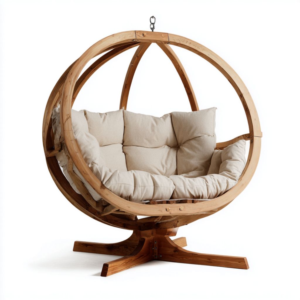 Silla Colgante de Madera con Cojines de Algodón, Diseño Moderno, Ideal para Interiores