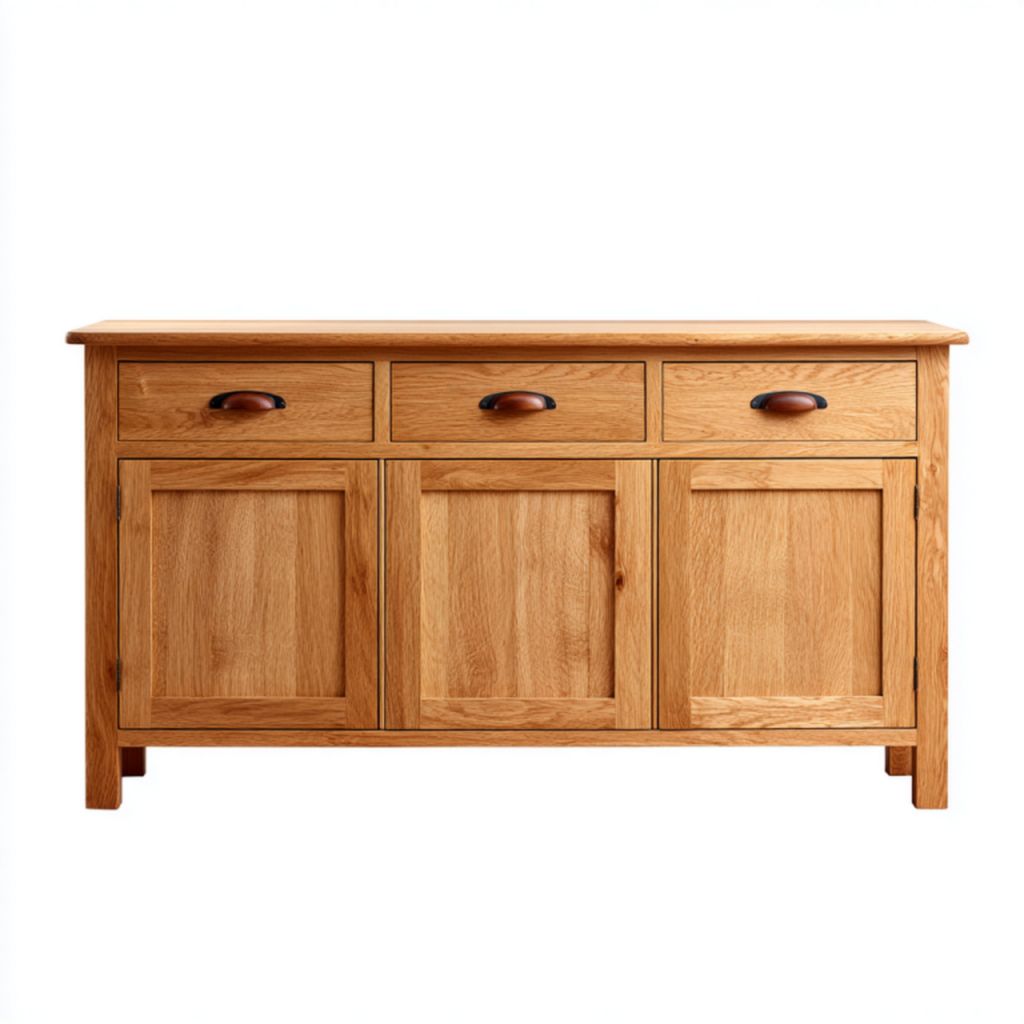 Aparador color madera natural con tres cajones y tres puertas
