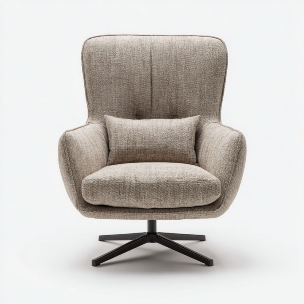 Sillón giratorio de tela gris claro con cojín incluido