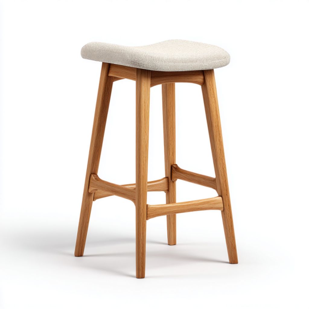 Taburete alto nórdico de madera maciza con asiento acolchado beige claro