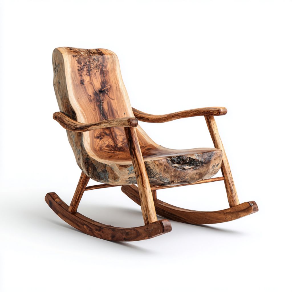 Silla mecedora de madera natural, diseño sencillo y elegante