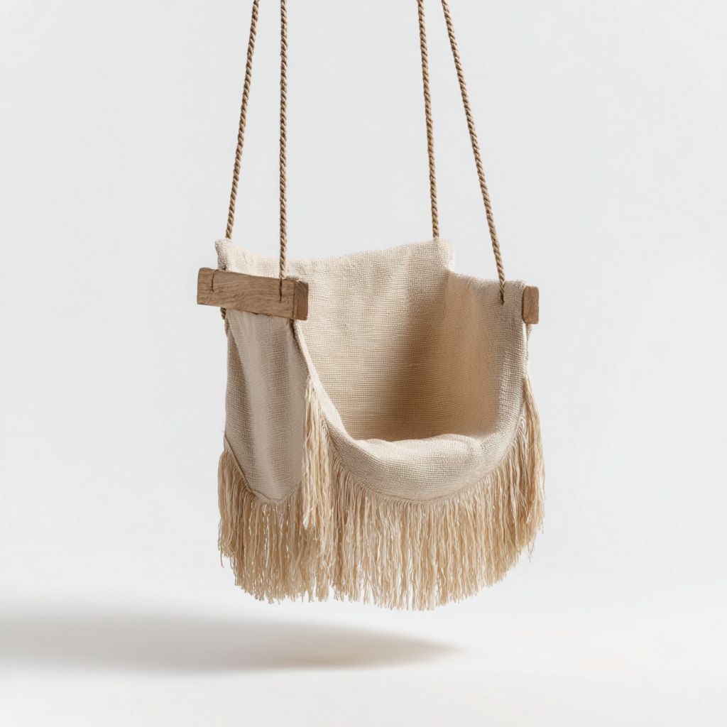 Silla colgante de ratán natural, con barra de madera y flecos decorativos, silla tipo huevo para descanso interior y exterior