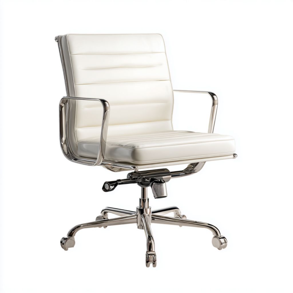 Silla de oficina giratoria y regulable en piel sintética blanca