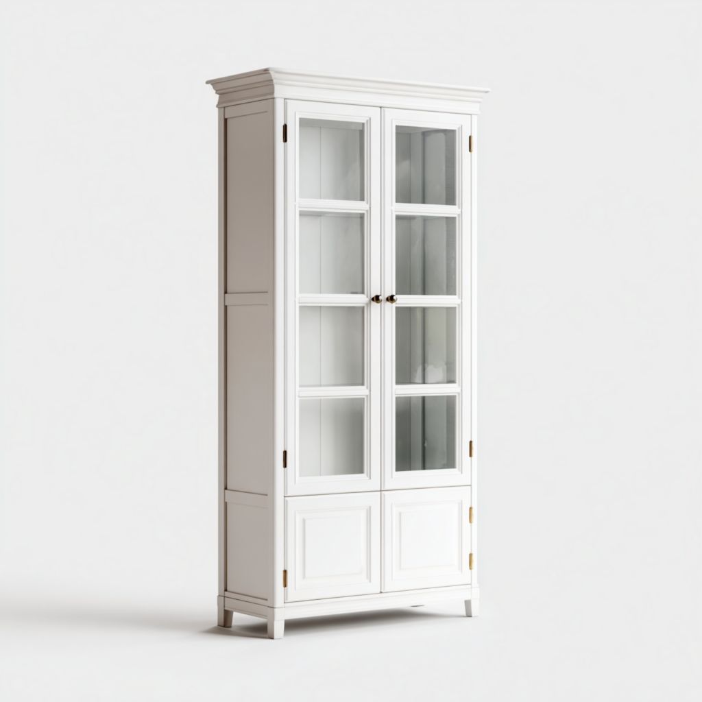 Vitrina blanca de dos puertas con estantes interiores