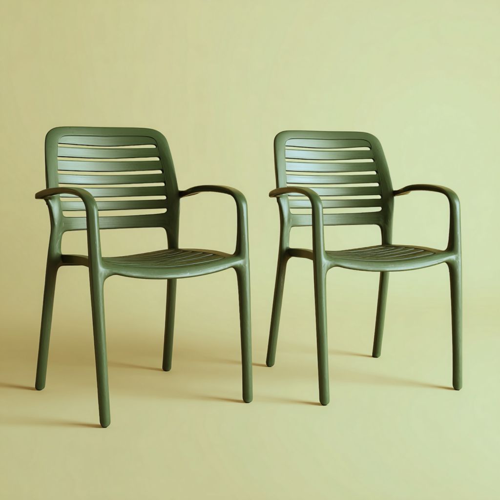 Juego de 2 sillas de exterior de plástico verde, estilo moderno y funcional