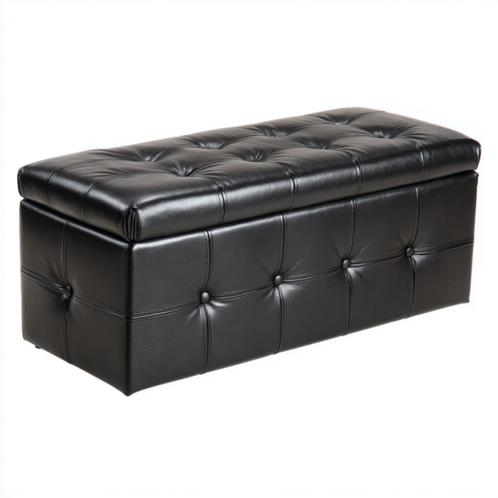 Banco de almacenamiento tapizado en cuero sintético negro con capitoné