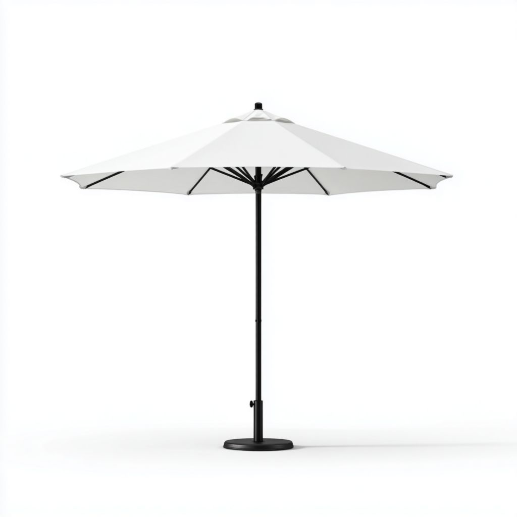 Sombrilla Circular para Patio Blanca, Estructura de Aluminio, Base Plástica Redonda Negra, 2 Años de Garantía