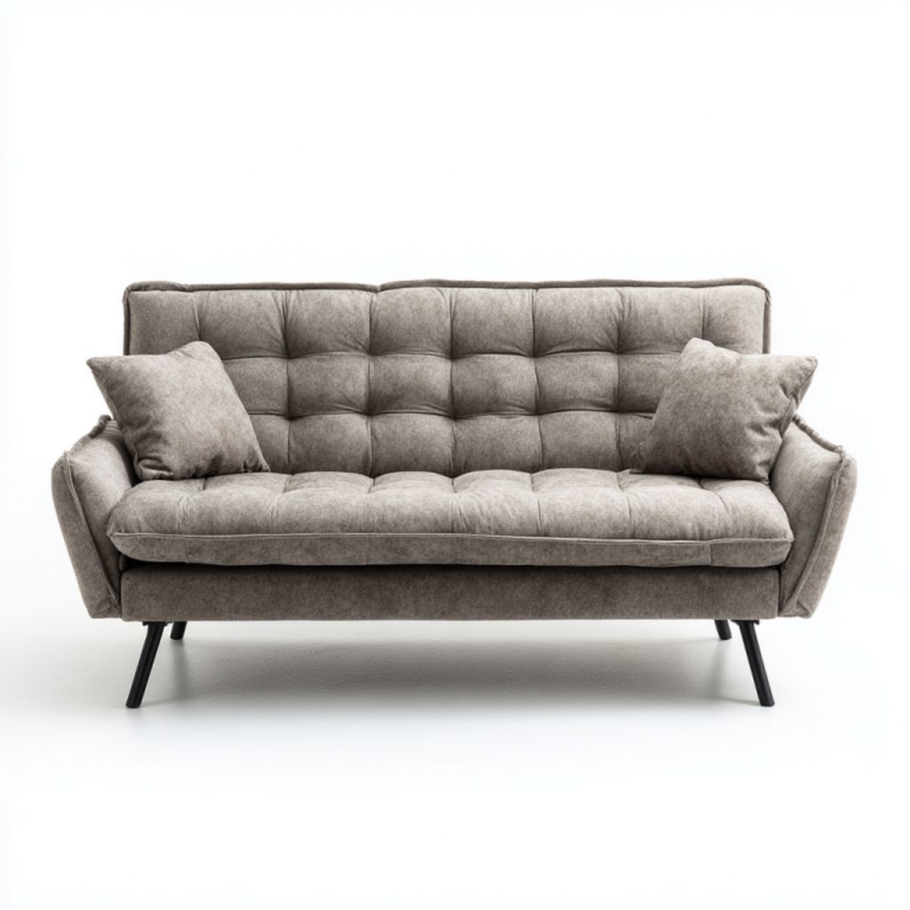 Sofá de 2 plazas gris de tela con 2 cojines y patas metálicas
