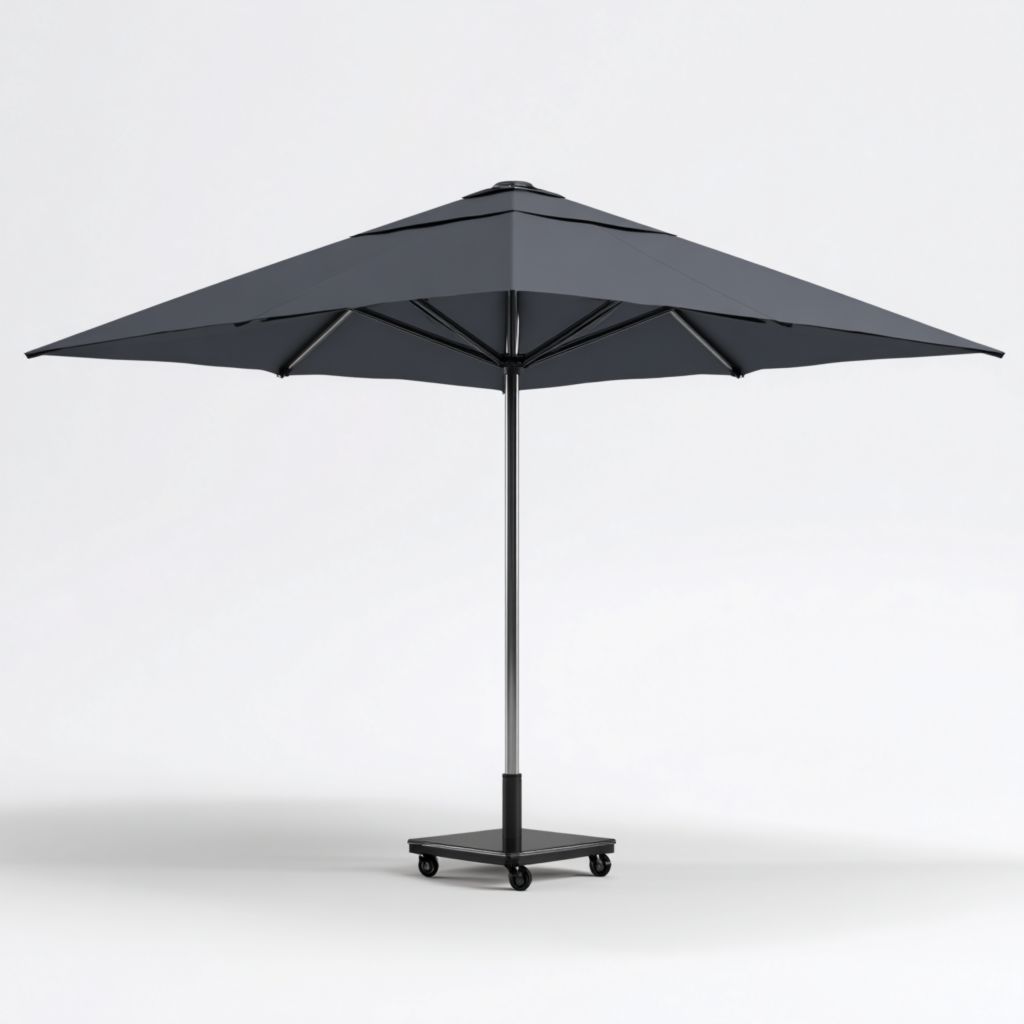Sombrilla Cuadrada para Patio Gris Oscuro, Estructura de Aluminio, Base con Ruedas, 2 Años de Garantía