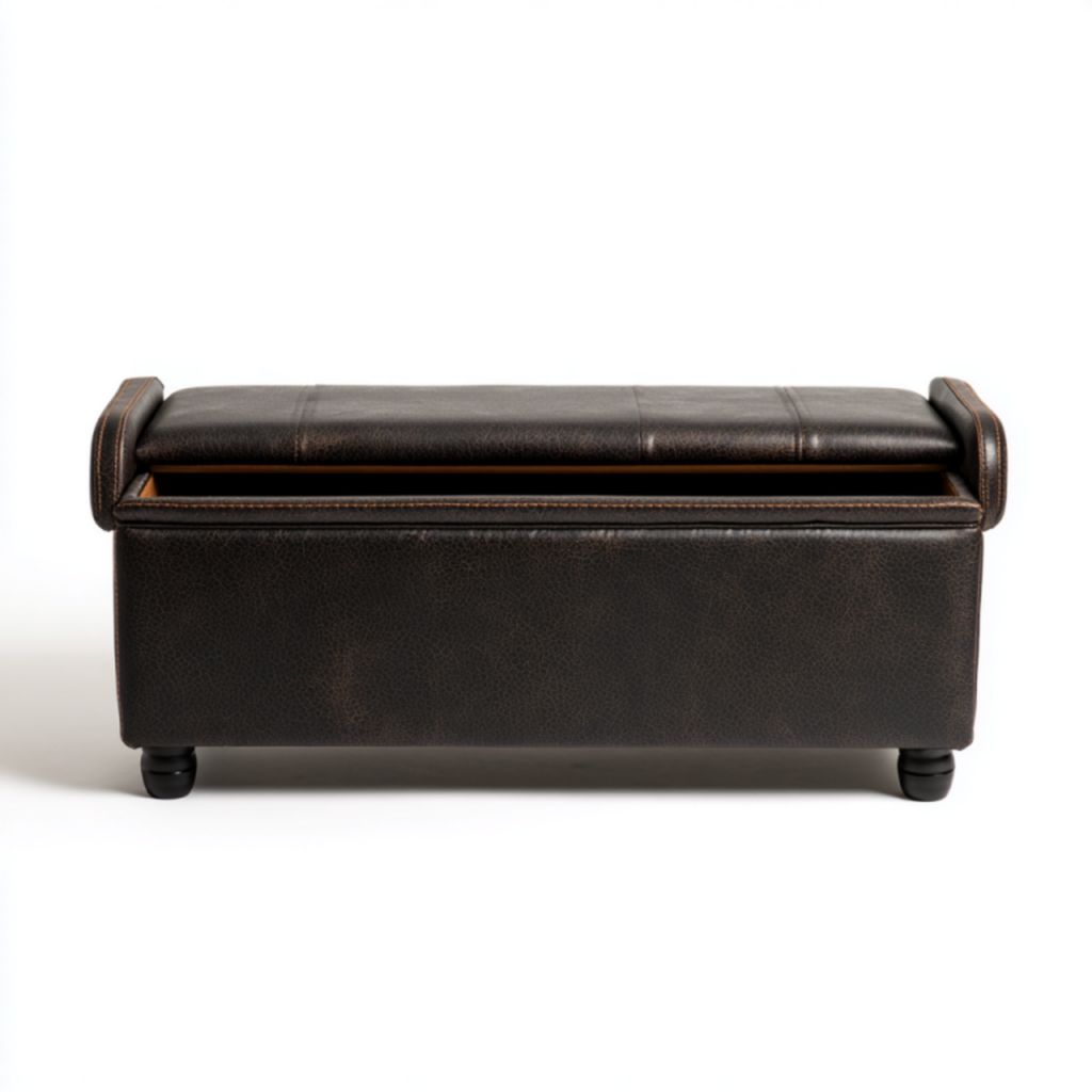 Banco de almacenamiento en polipiel marrón oscuro con asiento abatible