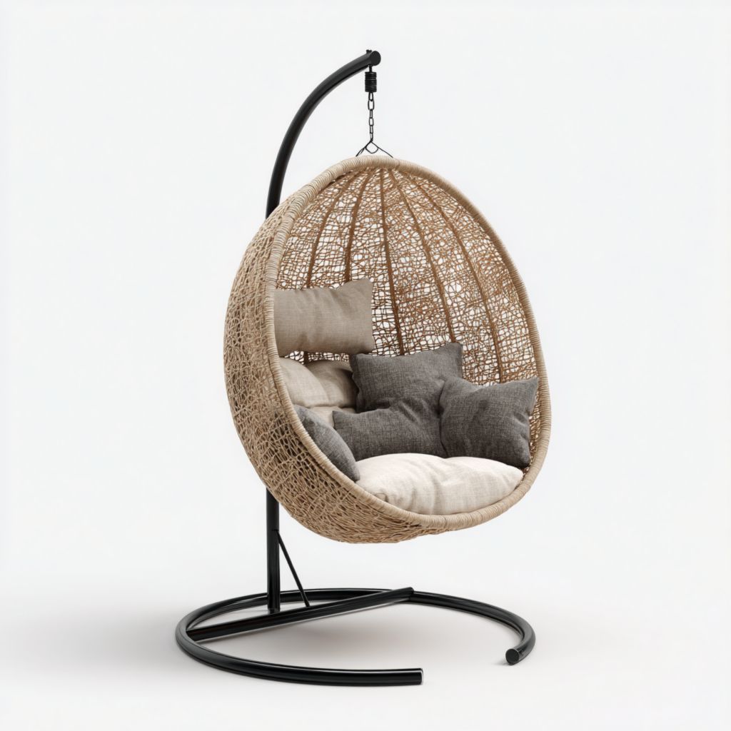 Silla colgante de ratán natural, con cojines cómodos y asiento suave, diseño moderno para uso interior y exterior