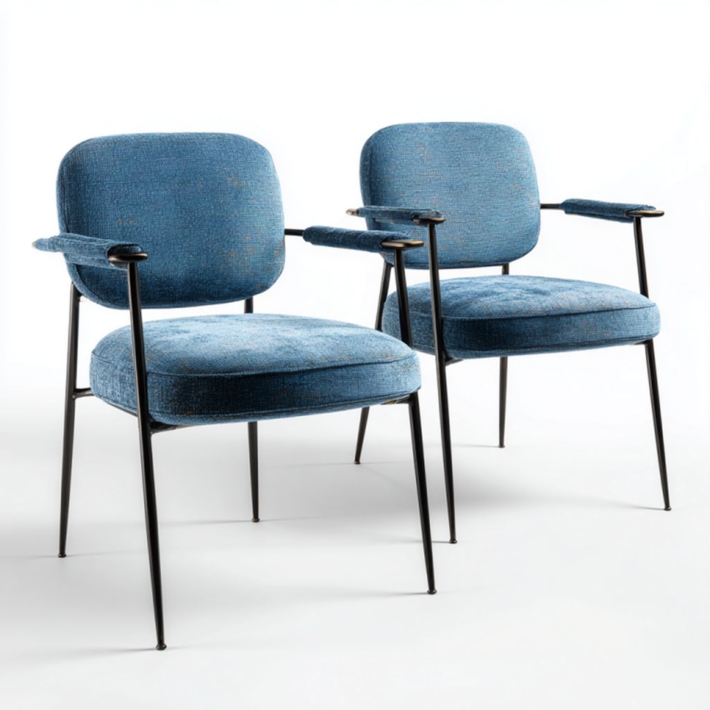 Sillas con brazos de metal y tapizado azul (pack de 2)