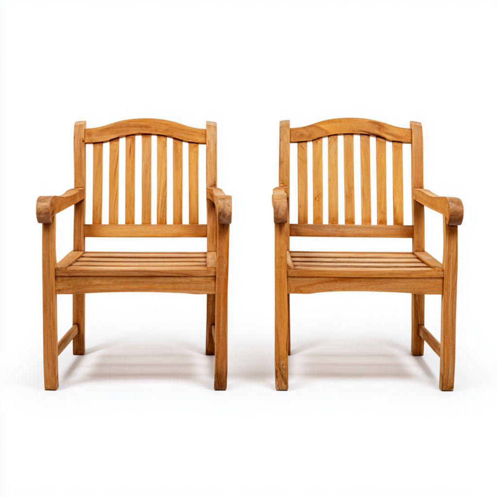 Conjunto de dos sillas de madera para exterior, diseño simple y resistente