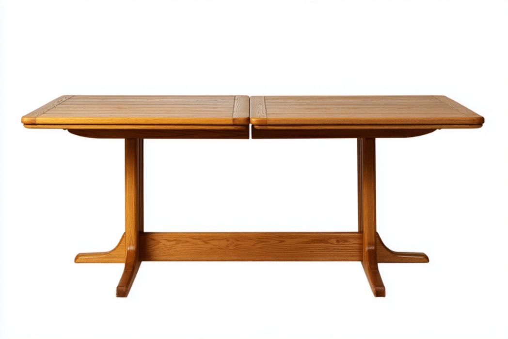 Mesa de jardín de madera tono miel con doble pedestal y tablero de lamas 170×90×75 cm