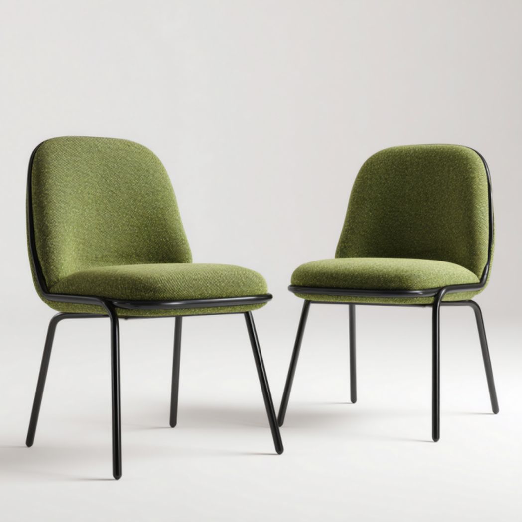 Pack 2 sillas de comedor tapizadas en verde con patas metálicas negras y respaldo curvo
