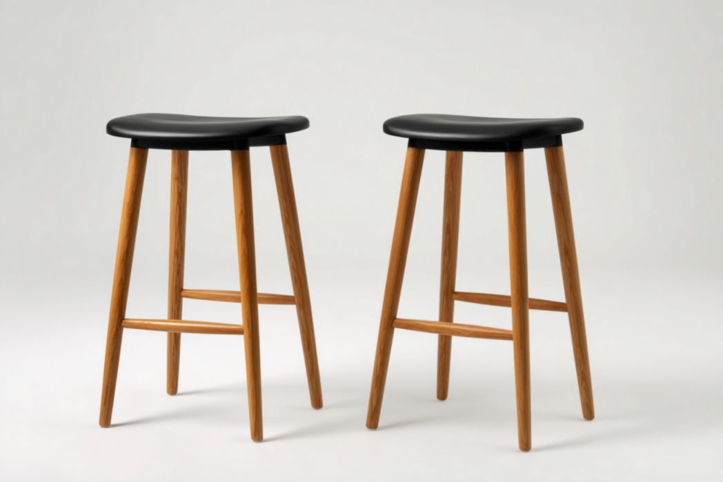 Juego de 2 taburetes de bar negros sin respaldo con asiento y patas de madera