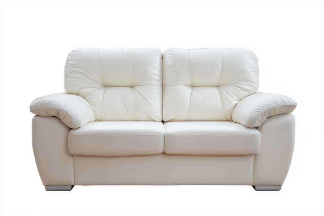 Sofá 2 plazas blanco de piel sintética con respaldo acolchado