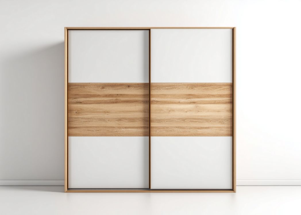 Armario de puertas correderas blanco y madera
