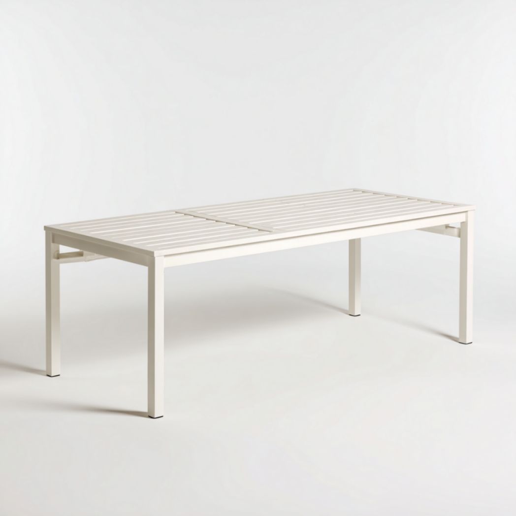Mesa de jardín de aluminio blanca marfil, tablero de lamas, rectangular 160×80×74 cm