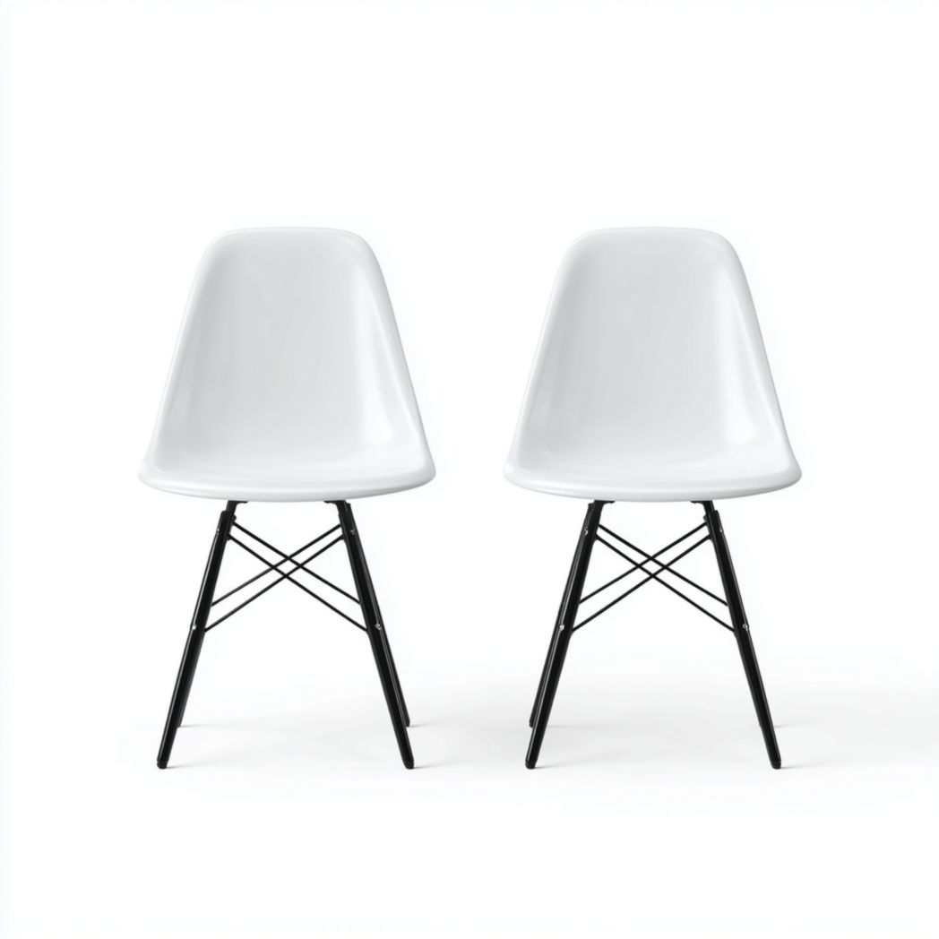 Pack 2 sillas de comedor blancas, carcasa de PP y patas metálicas con varillas cruzadas