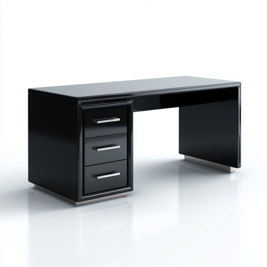 Escritorio negro brillante con 3 cajones laterales