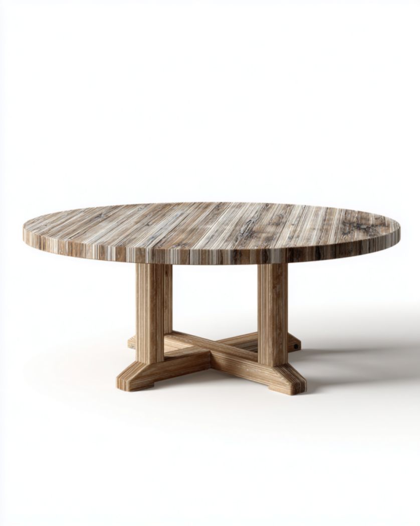 Mesa de centro redonda de madera veteada con base en cruz, Ø90×40 cm