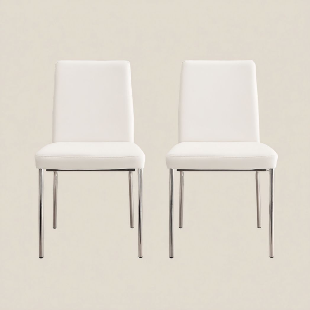 Pack 2 sillas de comedor blancas tapizadas en PU con patas metálicas cromadas