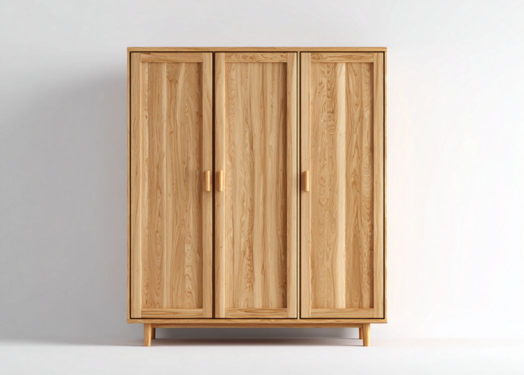 Armario de madera maciza de tres puertas color madera clara