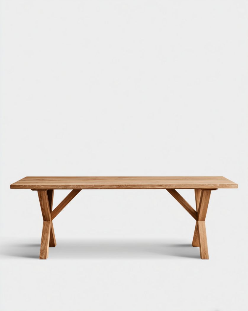 Mesa de comedor de madera roble natural con patas en “Y” y cantos biselados, 200×90×75 cm