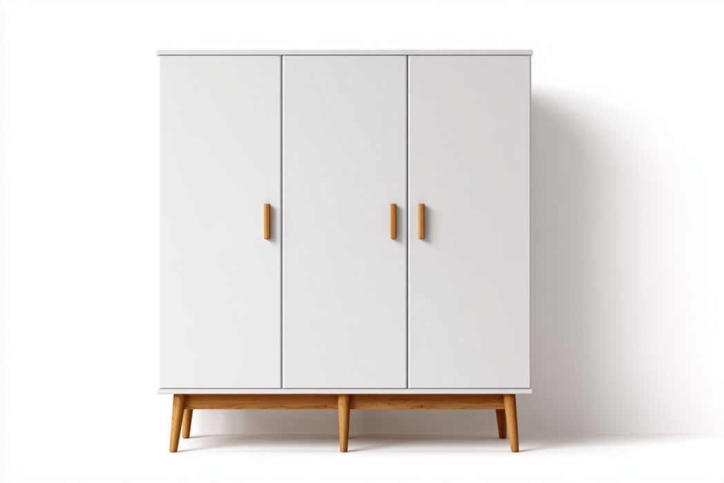 Zapatero blanco de madera con tres puertas y detalles en color natural estilo nórdico