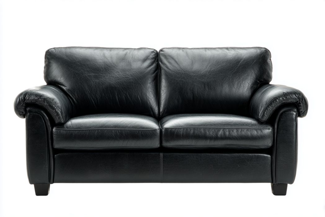 Sofá 2 plazas negro de piel sintética con cojines acolchados